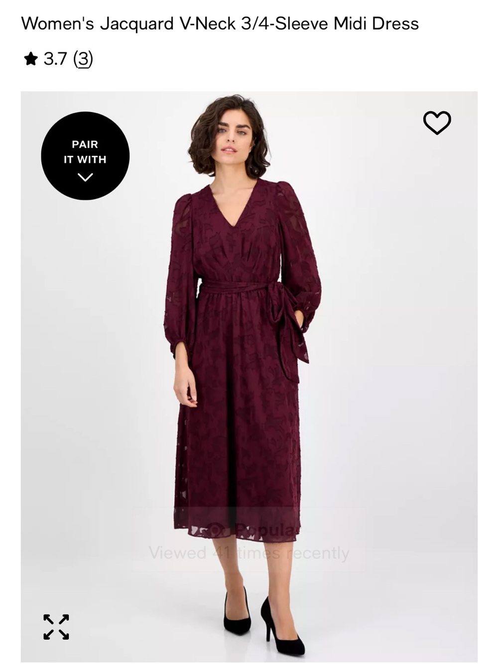 Anne Klein Women's Burgundy Long Sleeve Wrap Dress Size 6